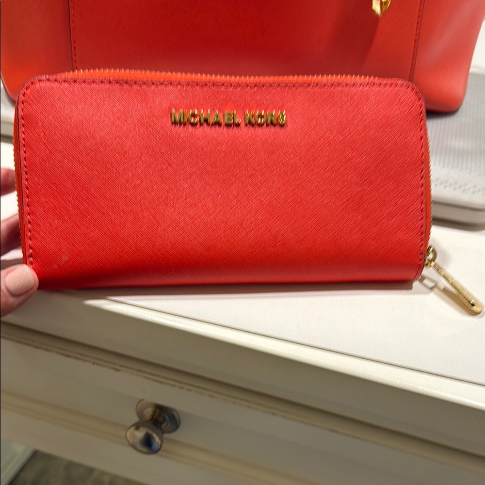 Michael Kors Red Saffiano Leather Wallet
